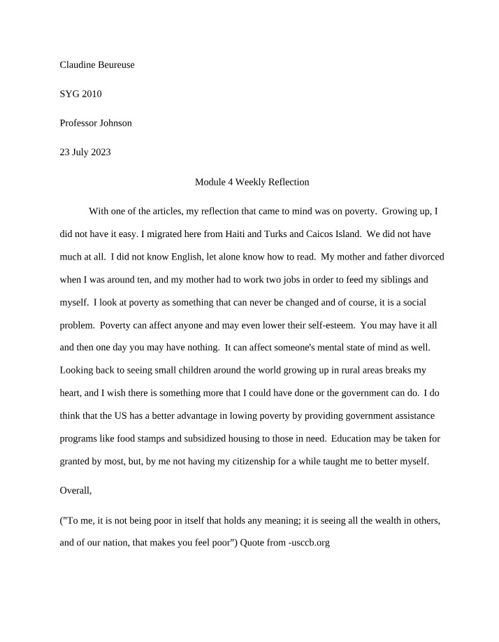 Weekly Reflection 4 - SYG 2010