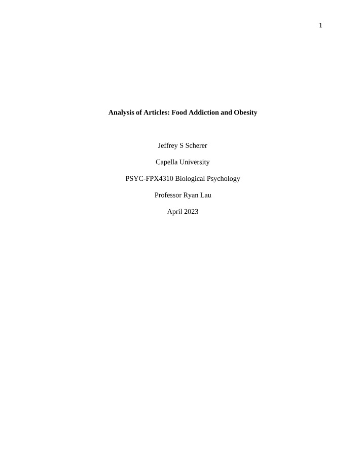 Food Addiction and Obesity - Article Analysis