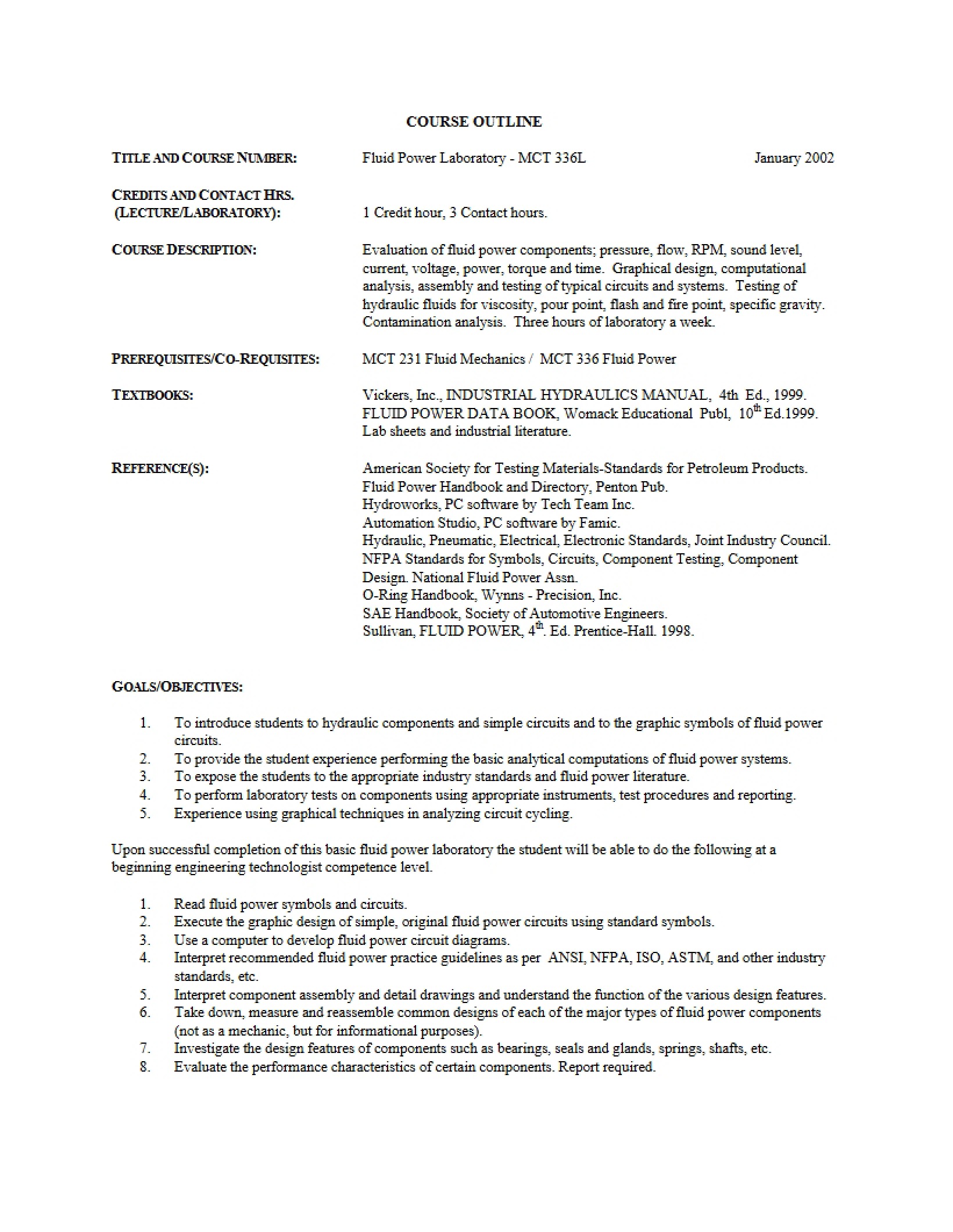 Fluid Power Lab Outline