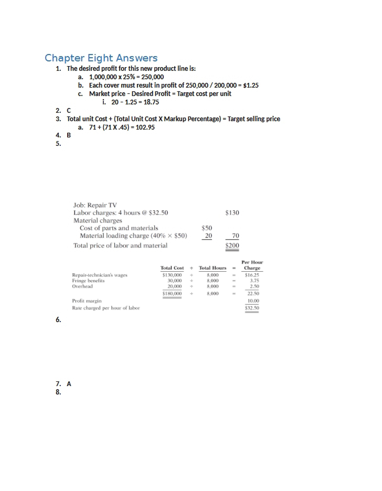 Answers for Chapter Eight