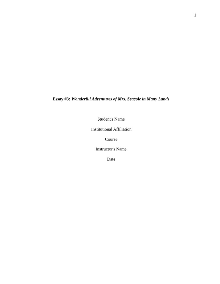 Wonderful Adventures of Mrs. Seacole in Many Lands - Essay 3