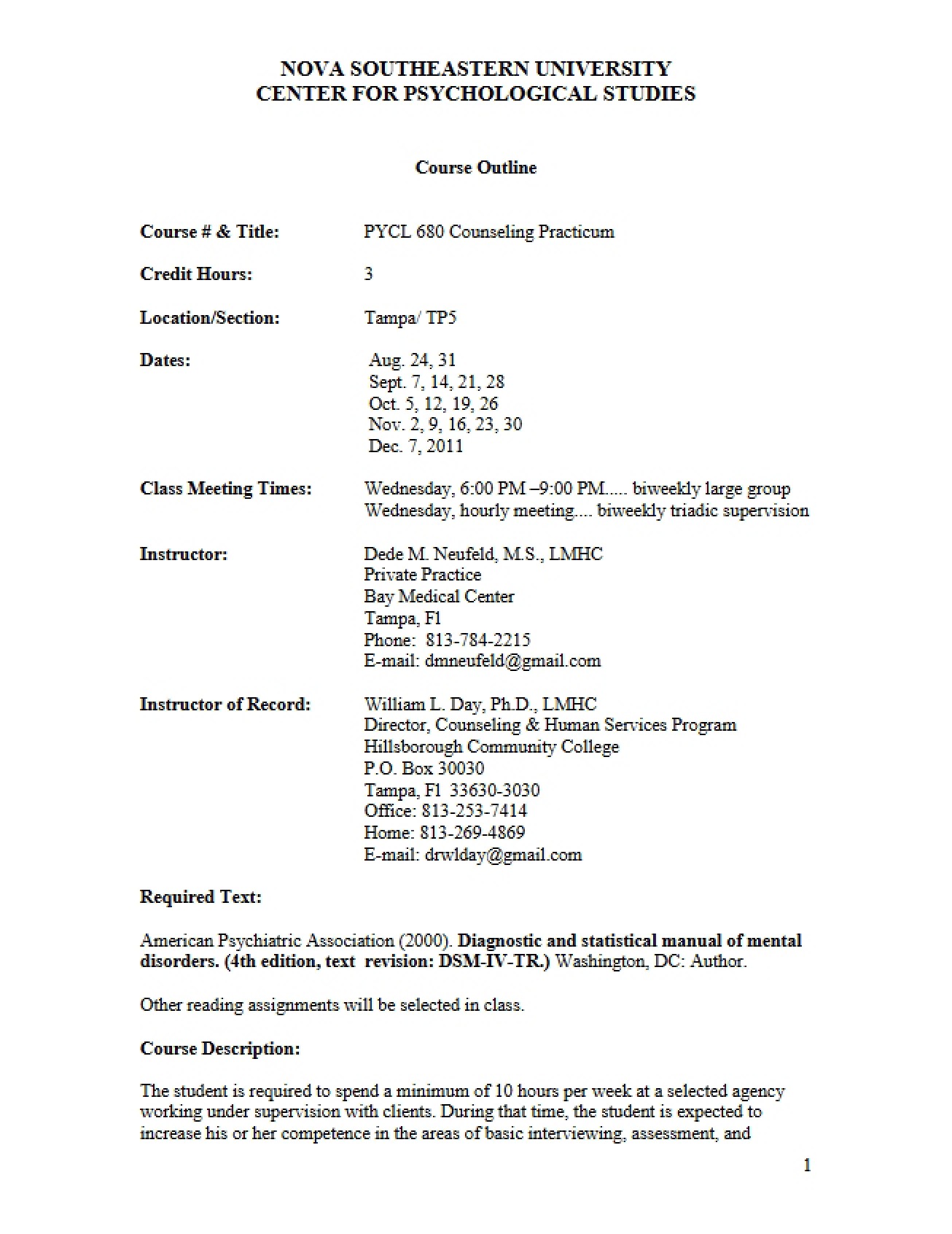 Practicum Course Outline