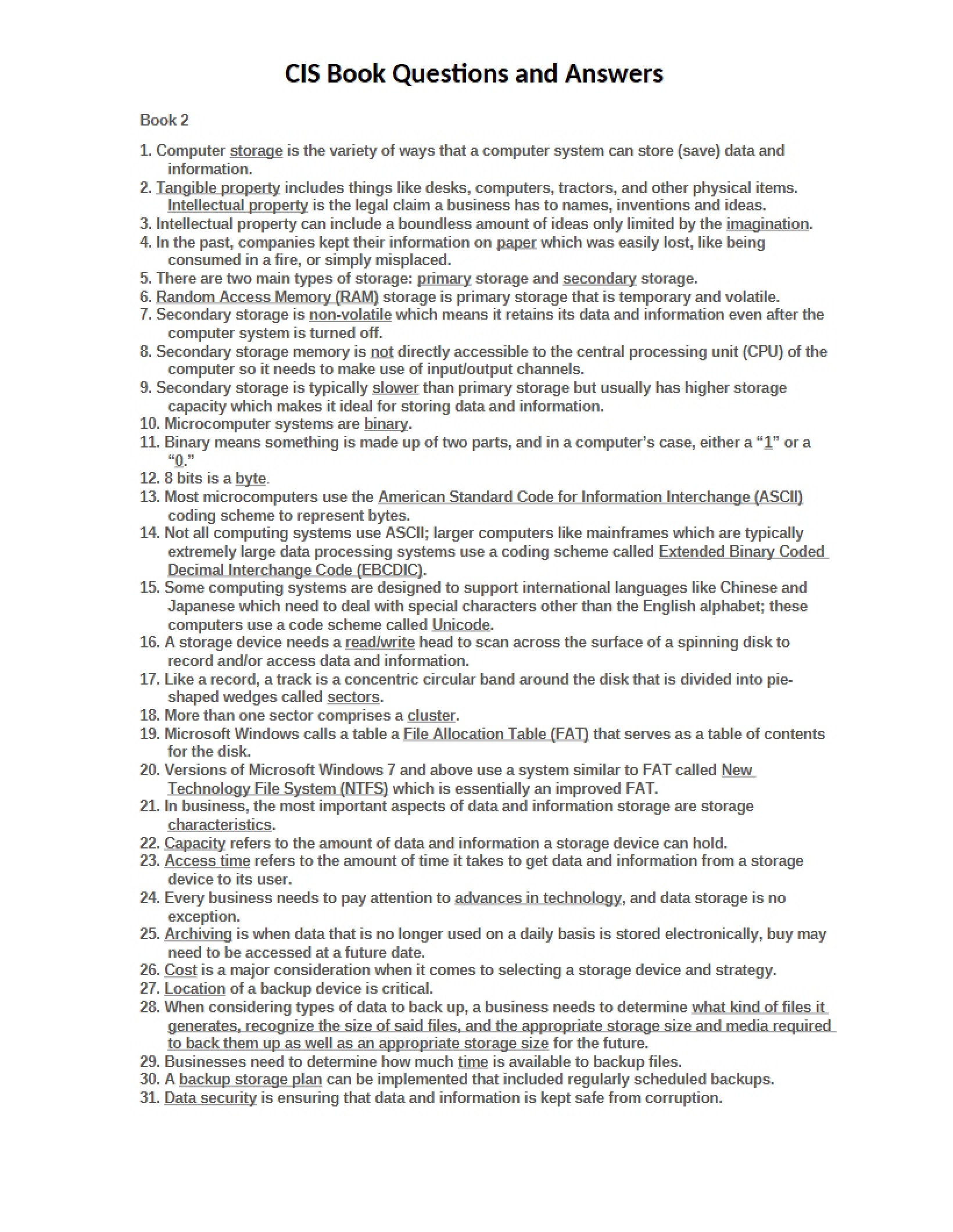 Computer Apps Study Guide