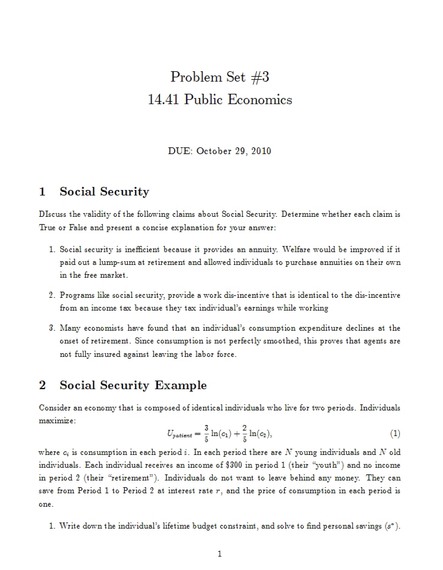 Third Problem Set