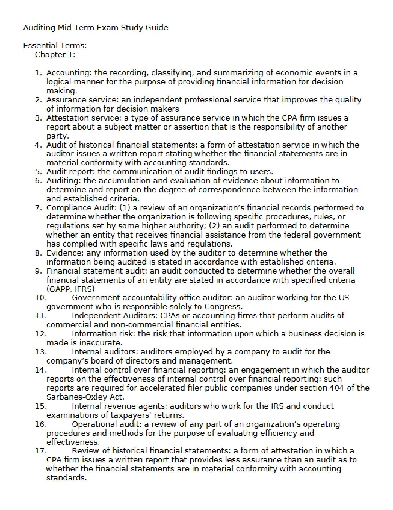 Study Guide for Auditing Mid-Term