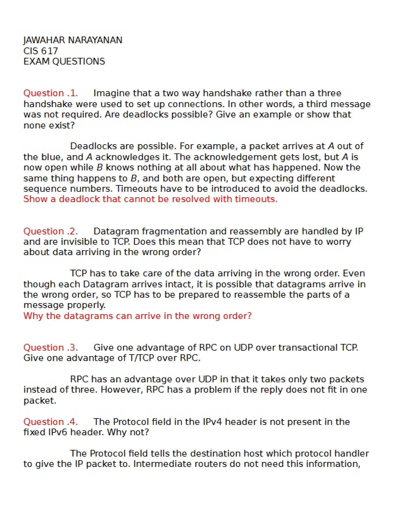 Collection of Exam Questions