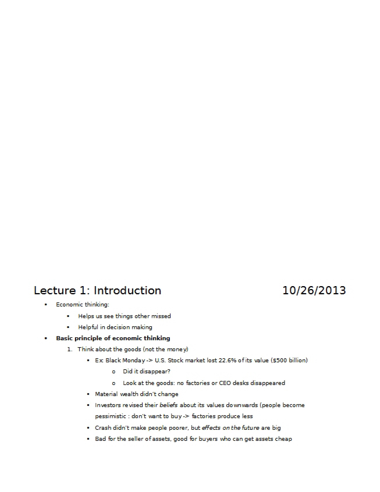 First Lecture An Introduction to Microeconomics