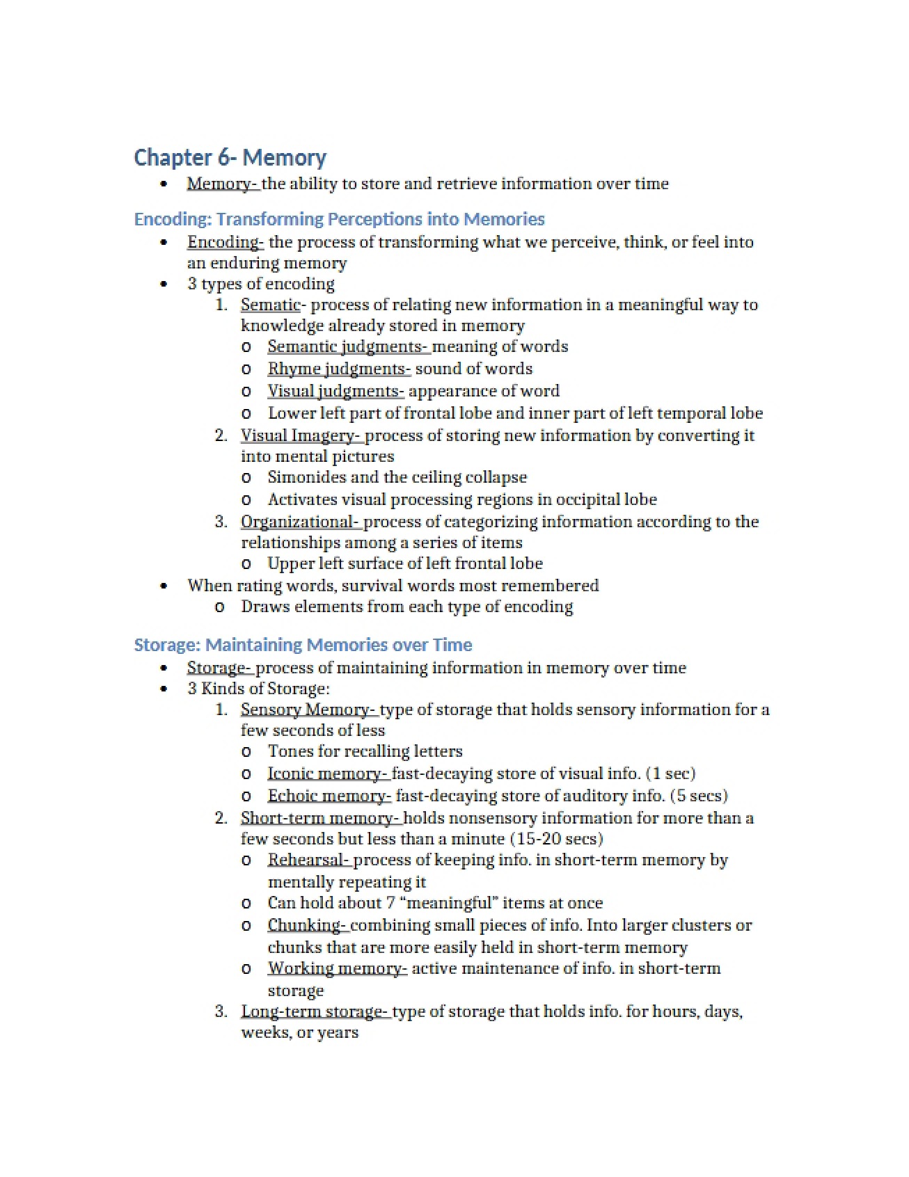 Chapter Six Memory Review