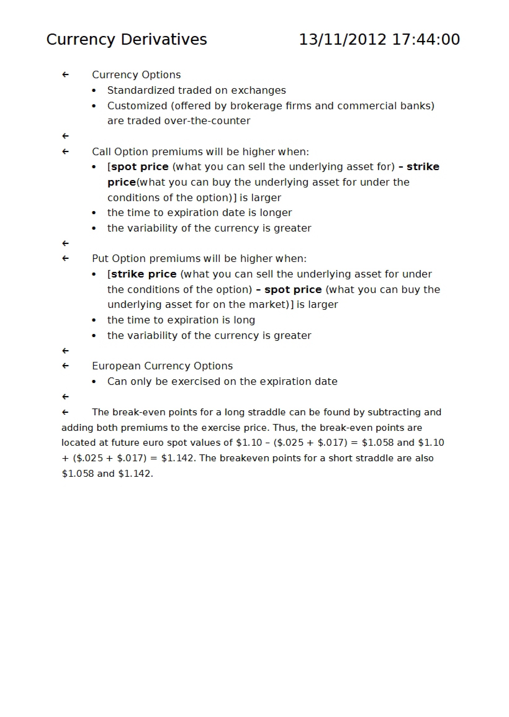 Derivatives of Currency