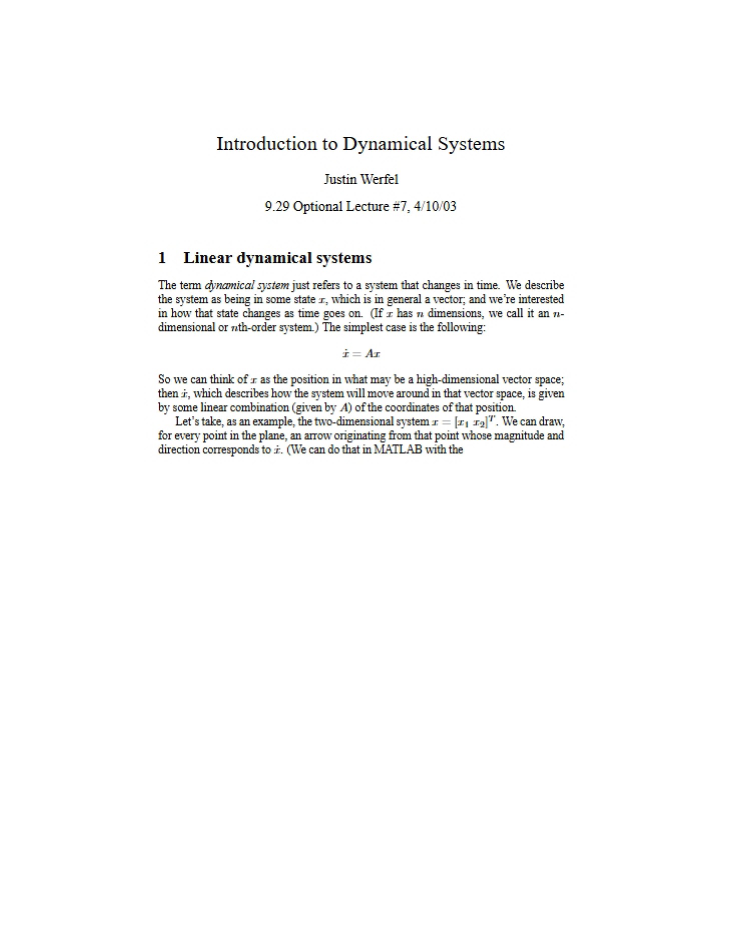 Dynamical Systems Introduction - nan