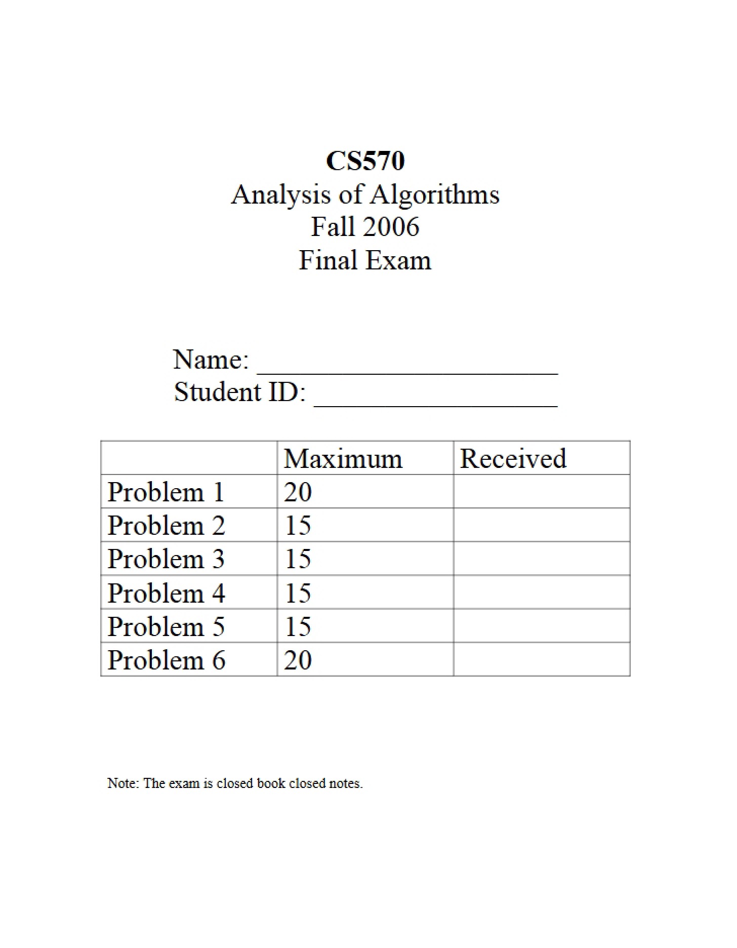 Final Exam (Fall Semester)