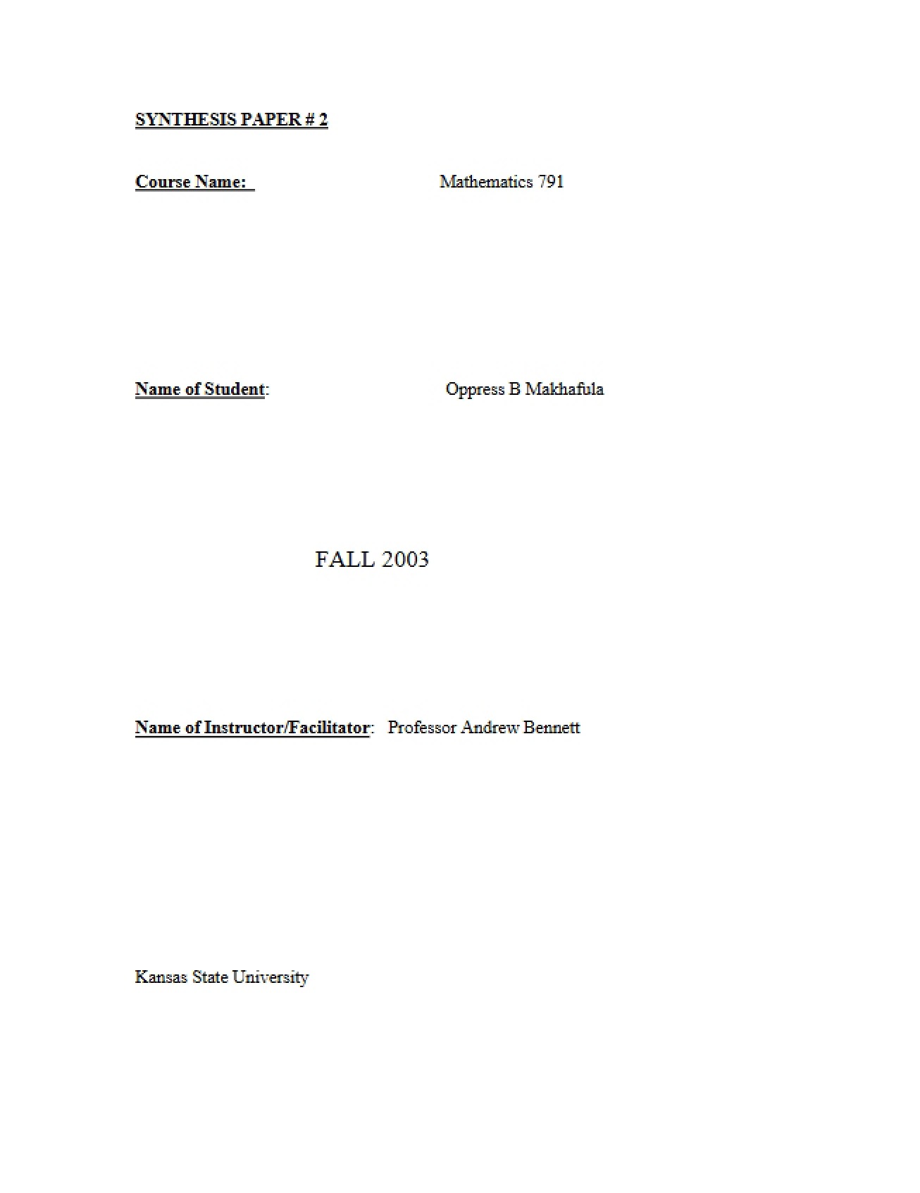 Final Synthesis Paper for a Course on Topics in Mathematics for Secondary School Teachers