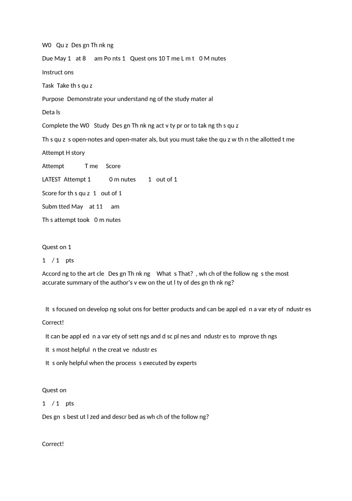 Design Thinking - W04 Quiz