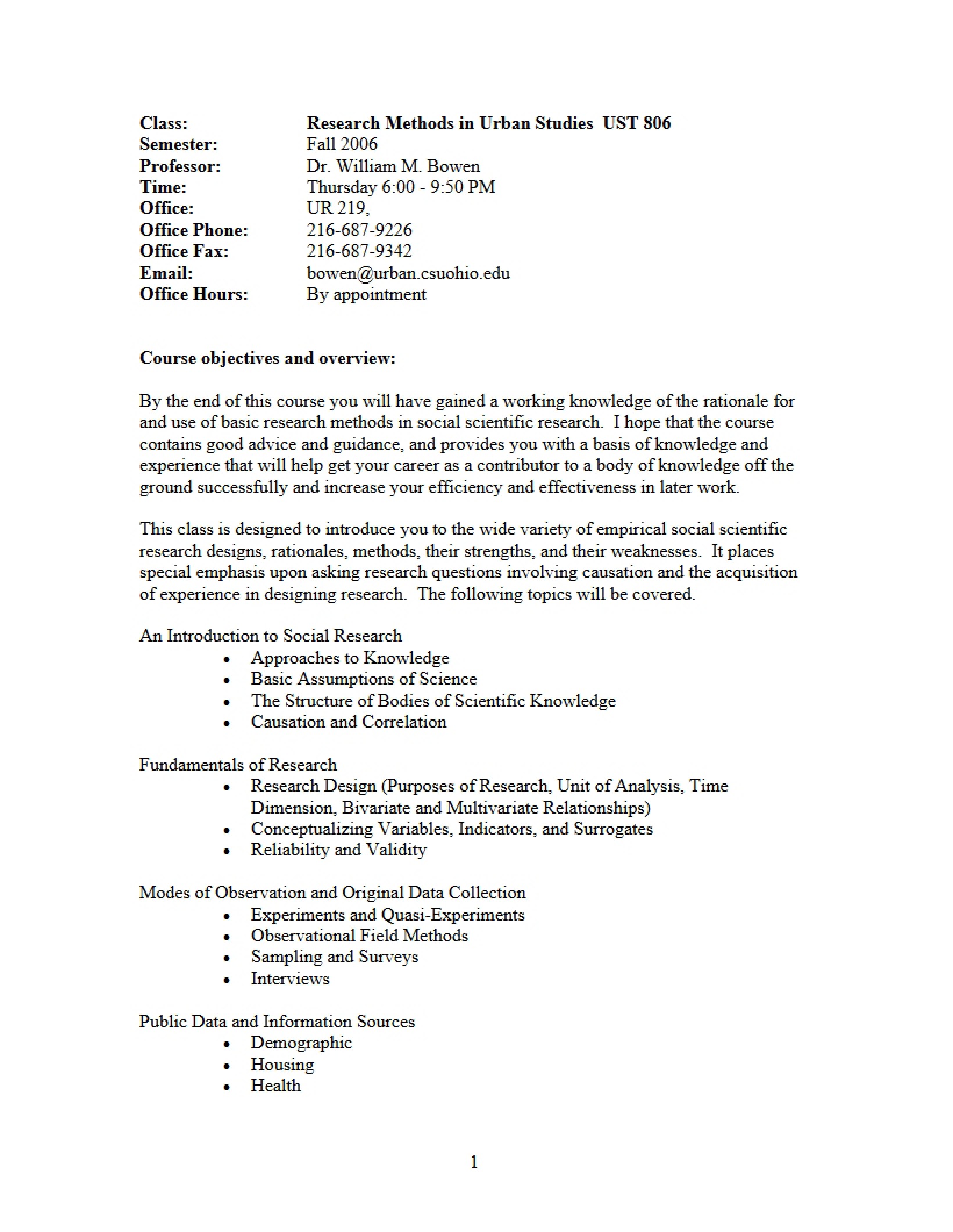 Syllabus for Urban Studies Research - UST 806