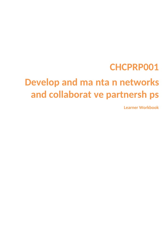 Develop and Maintain Networks - Learner Workbook