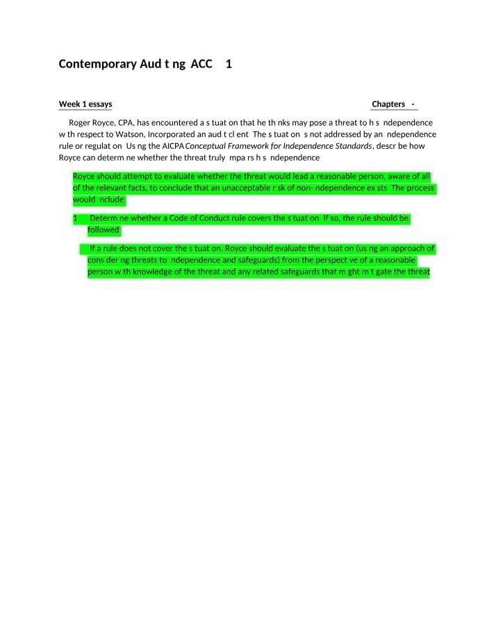 Weeks 1-3 Essays - ACCT491