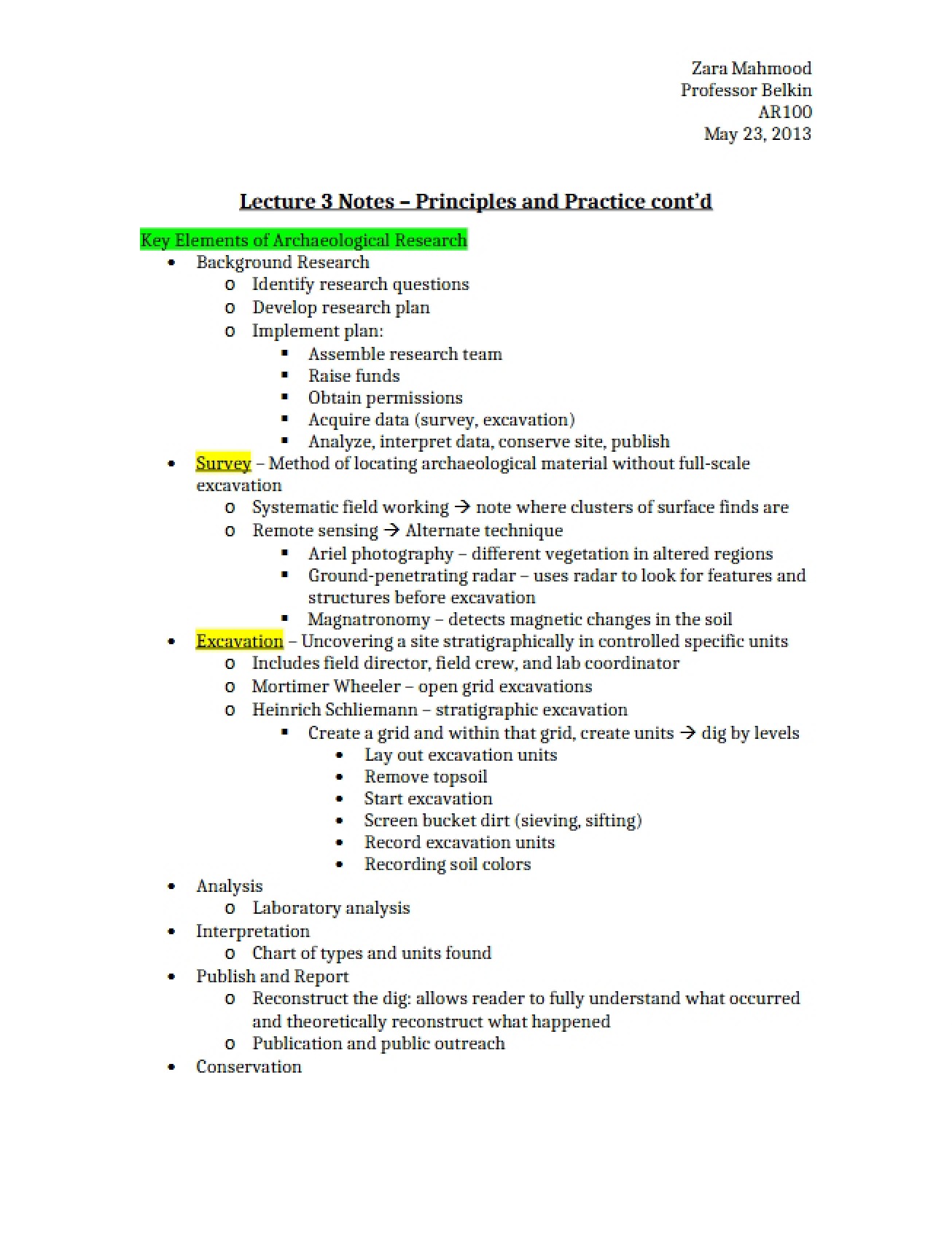 Third Archaeology Lecture Notes