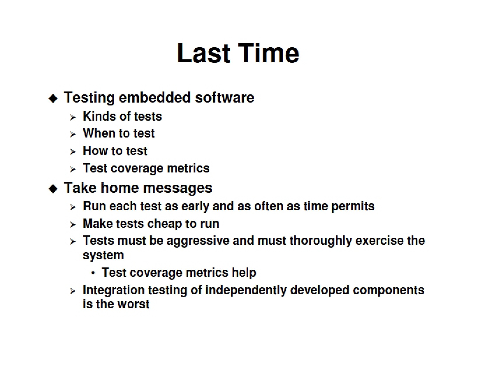 Summary of Prior Lecture