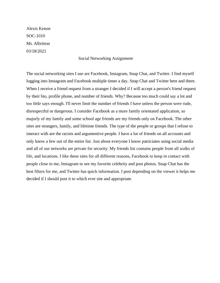 Assignment on Social Networking