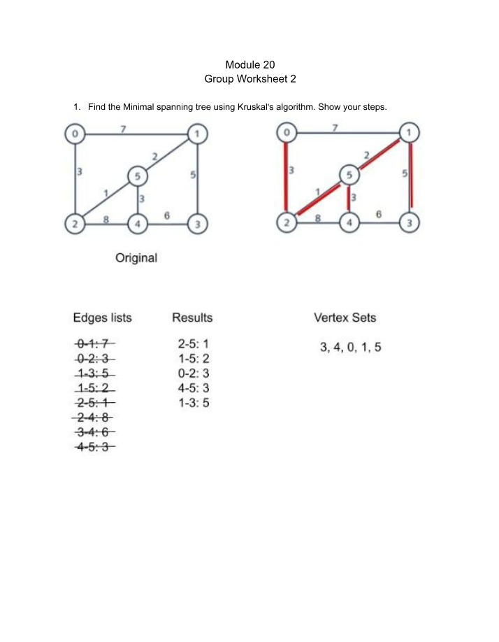 Worksheet - Kruskal's and Floyd-Warshall Algorithms