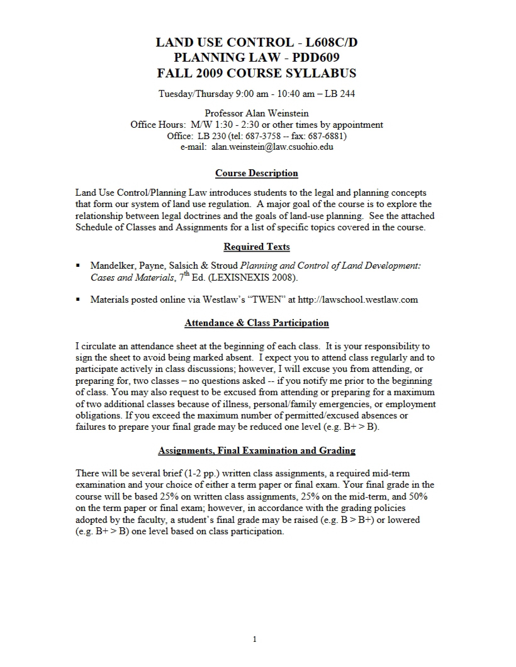 Course Outline Planning Law