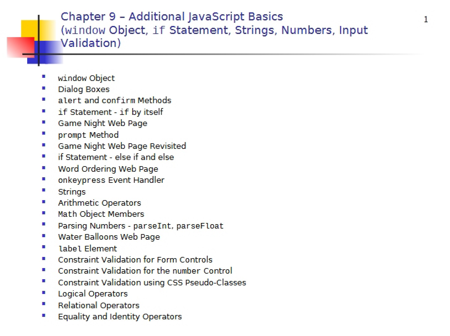 Basics of JavaScript Additional (Chapter 9)