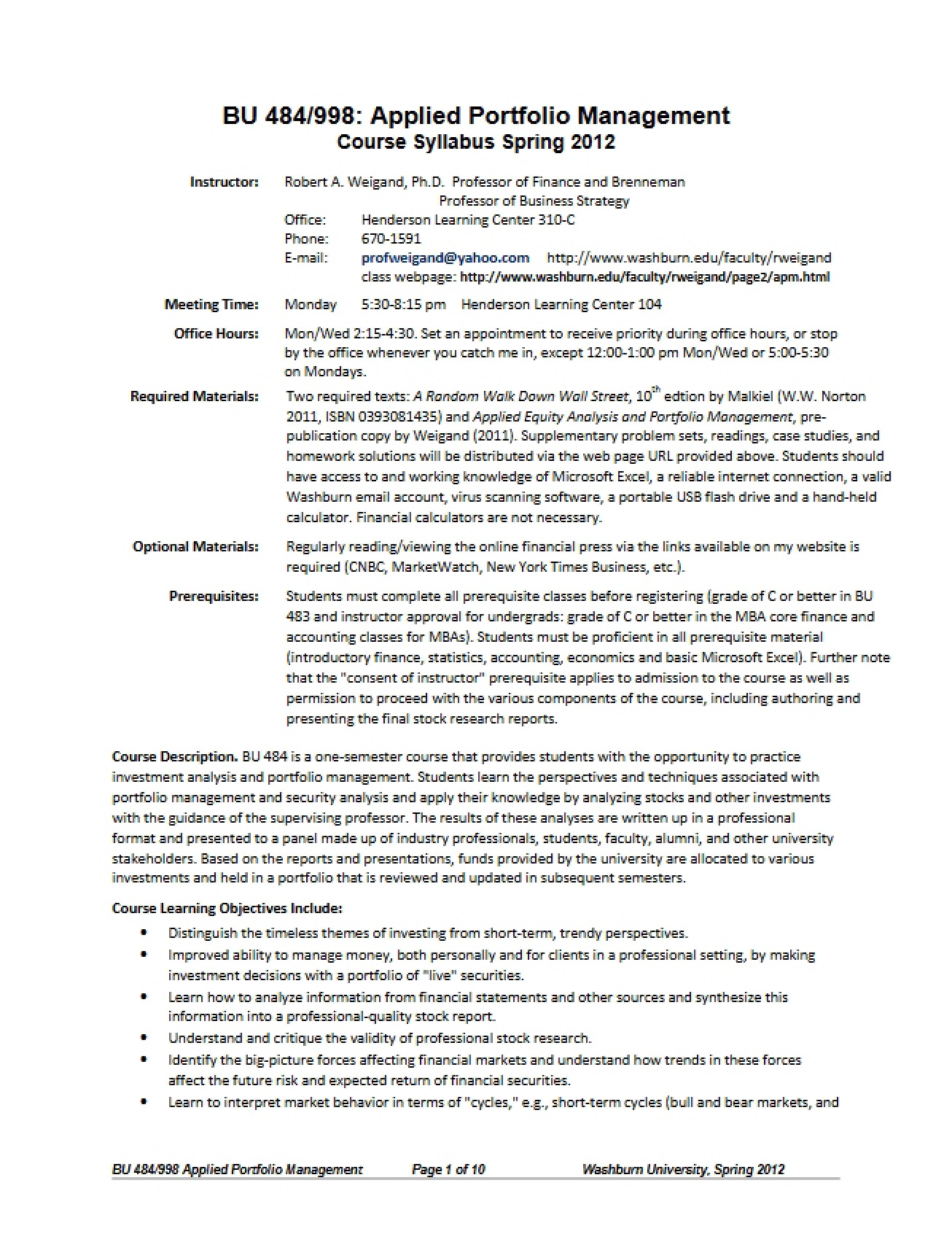 Syllabus for BU484