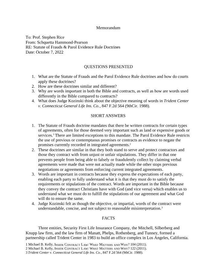 Parol Evidence Rule and Statute of Frauds Doctrines