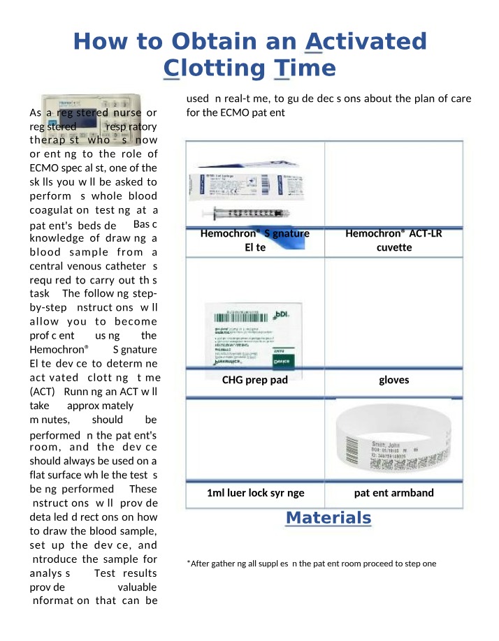 Obtaining an Activated Clotting Time - Step-by-Step Guide