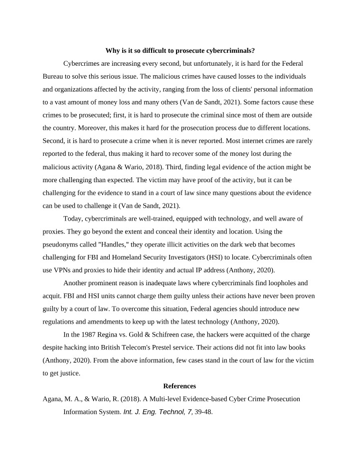 Difficulties in Prosecuting Cybercriminals