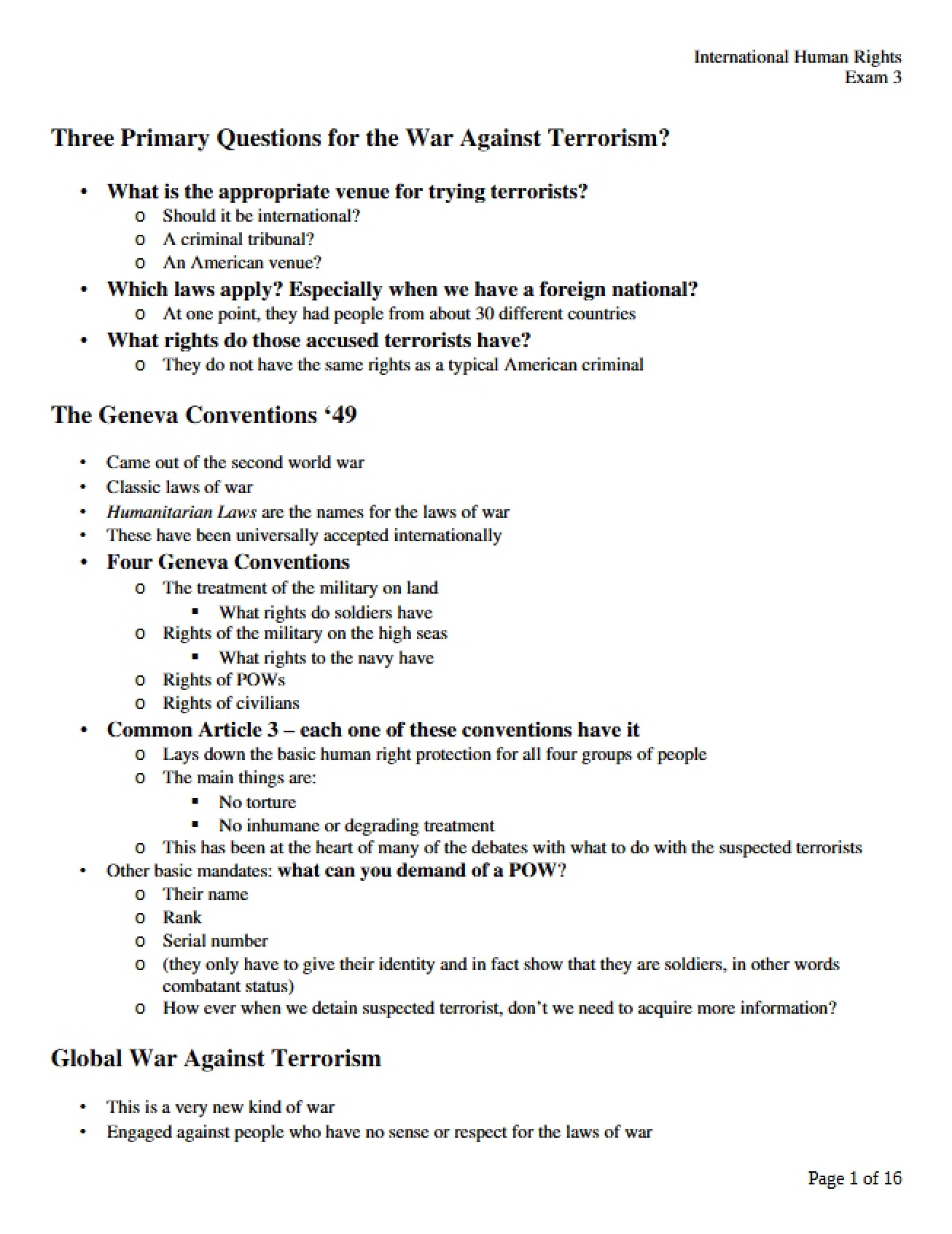 Third Exam Materials for Special Topics