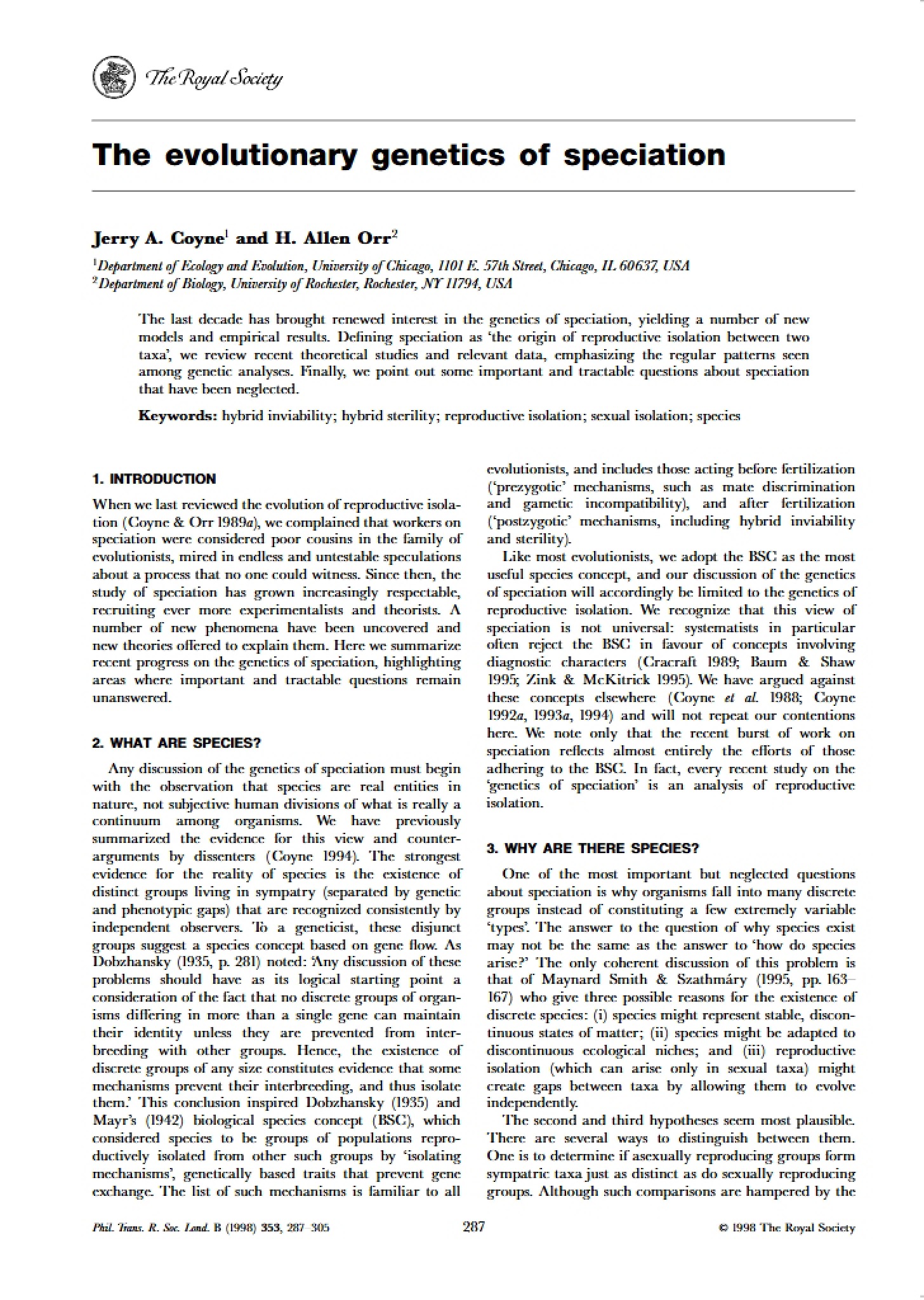 Speciation Evolutionary Genetics