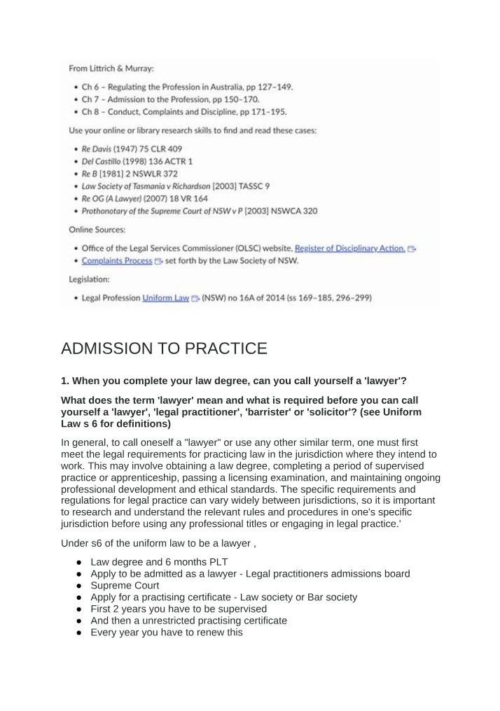 Legal Practice Admission