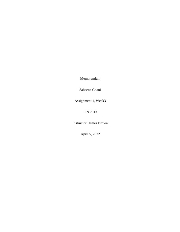Memorandum - Week 3 Assignment 1