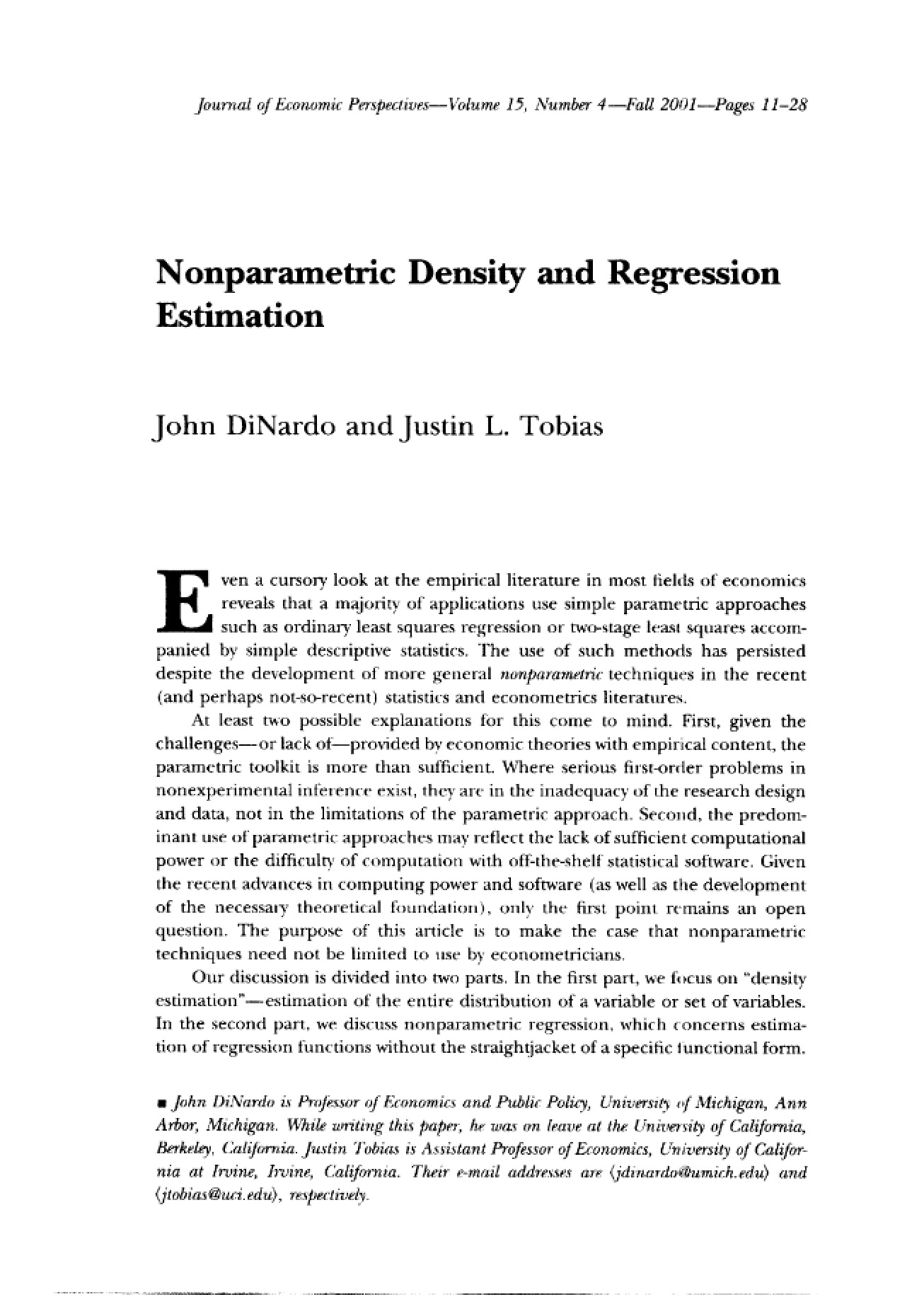 Introduction to Nonparametric Density and Regression Estimation
