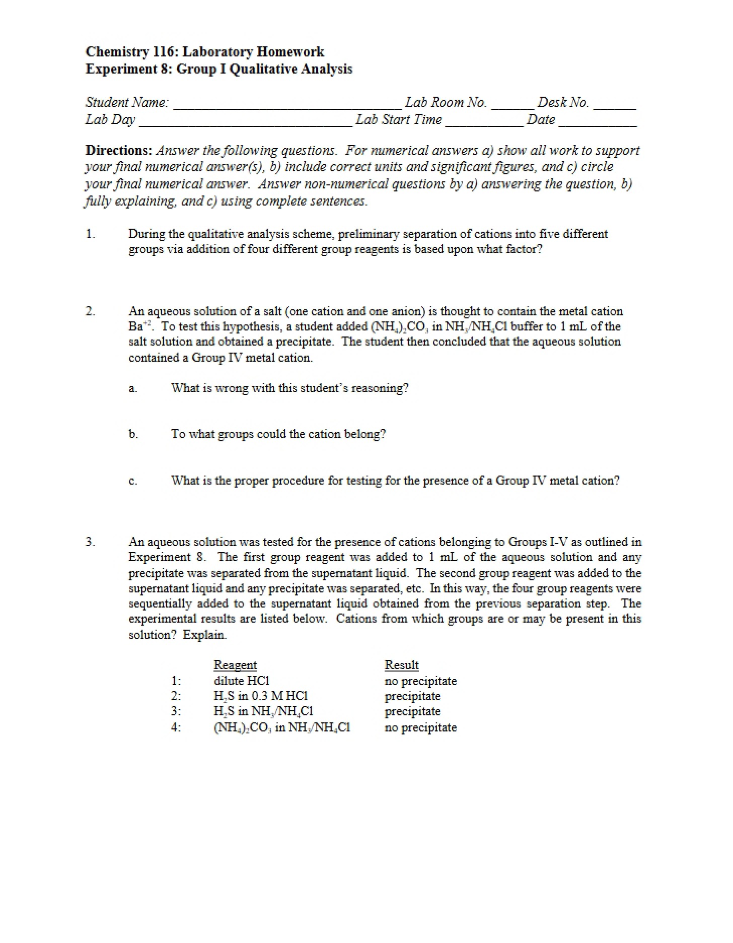 Homework for Laboratory