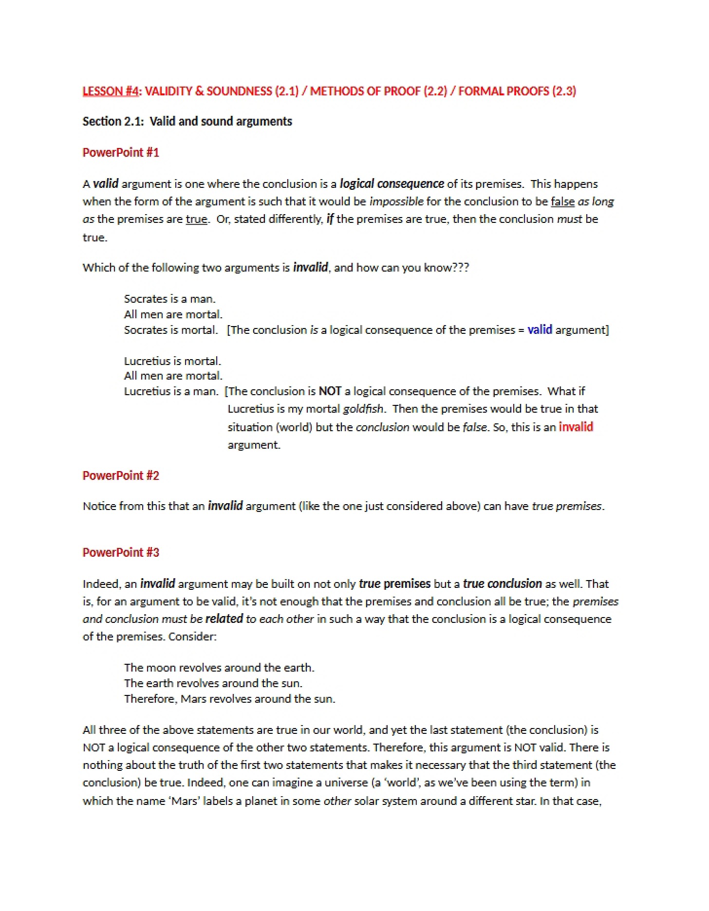 Lesson Four Class Notes