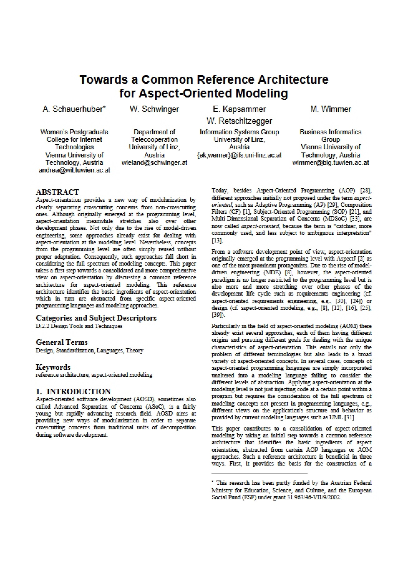 Aspect-Oriented Modeling Towards Common Reference Architecture