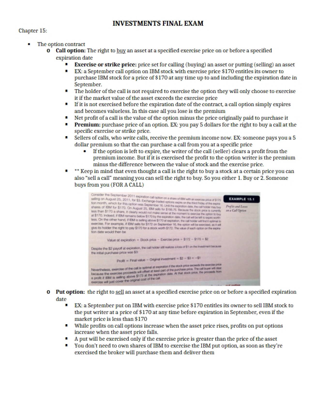 Final Examination Materials for Investments