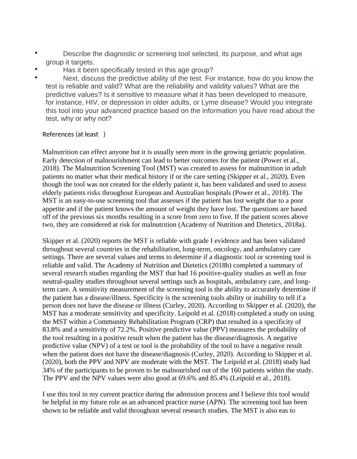 Valid and Reliable Malnutrition Screening for Adults