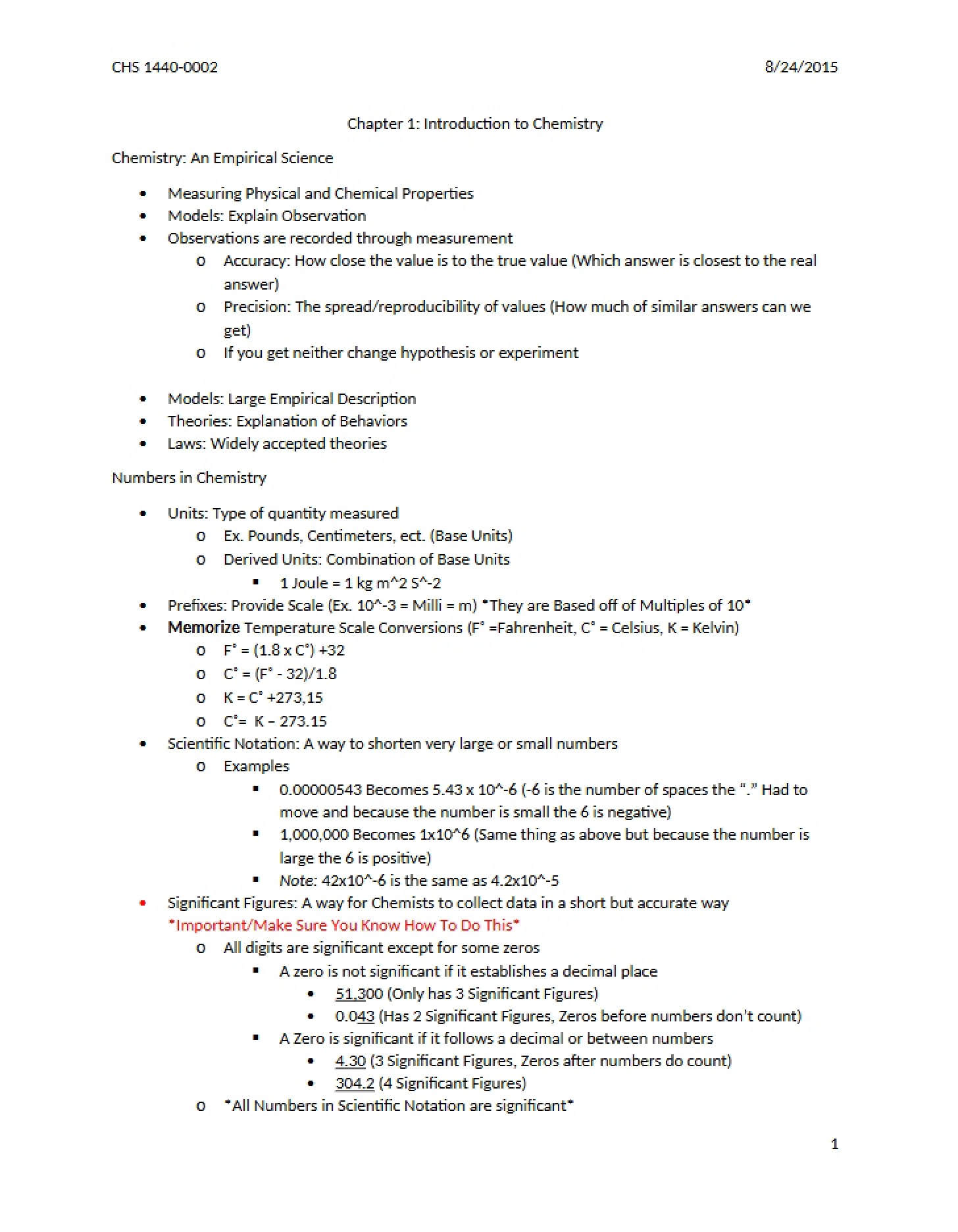 Chemistry Introduction (Chapter 1)