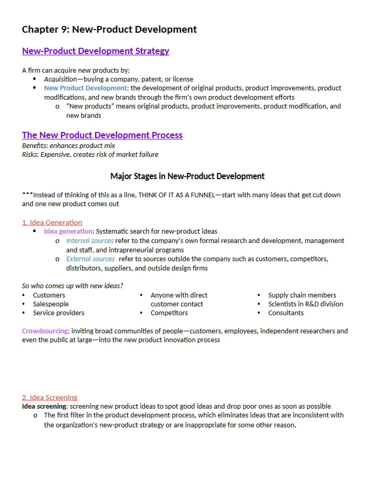 Development of New Products (Ch 9)