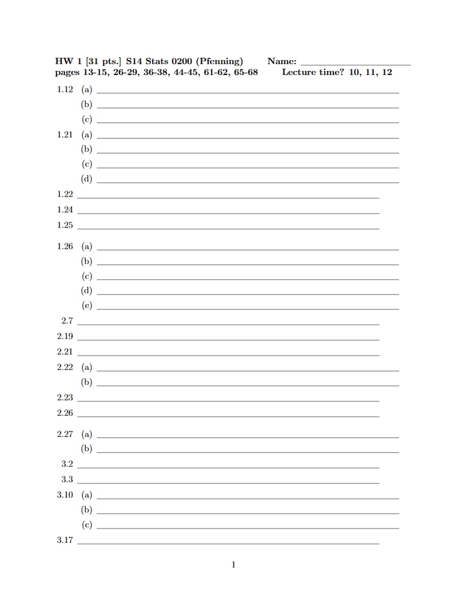 Blank Homework Sheet