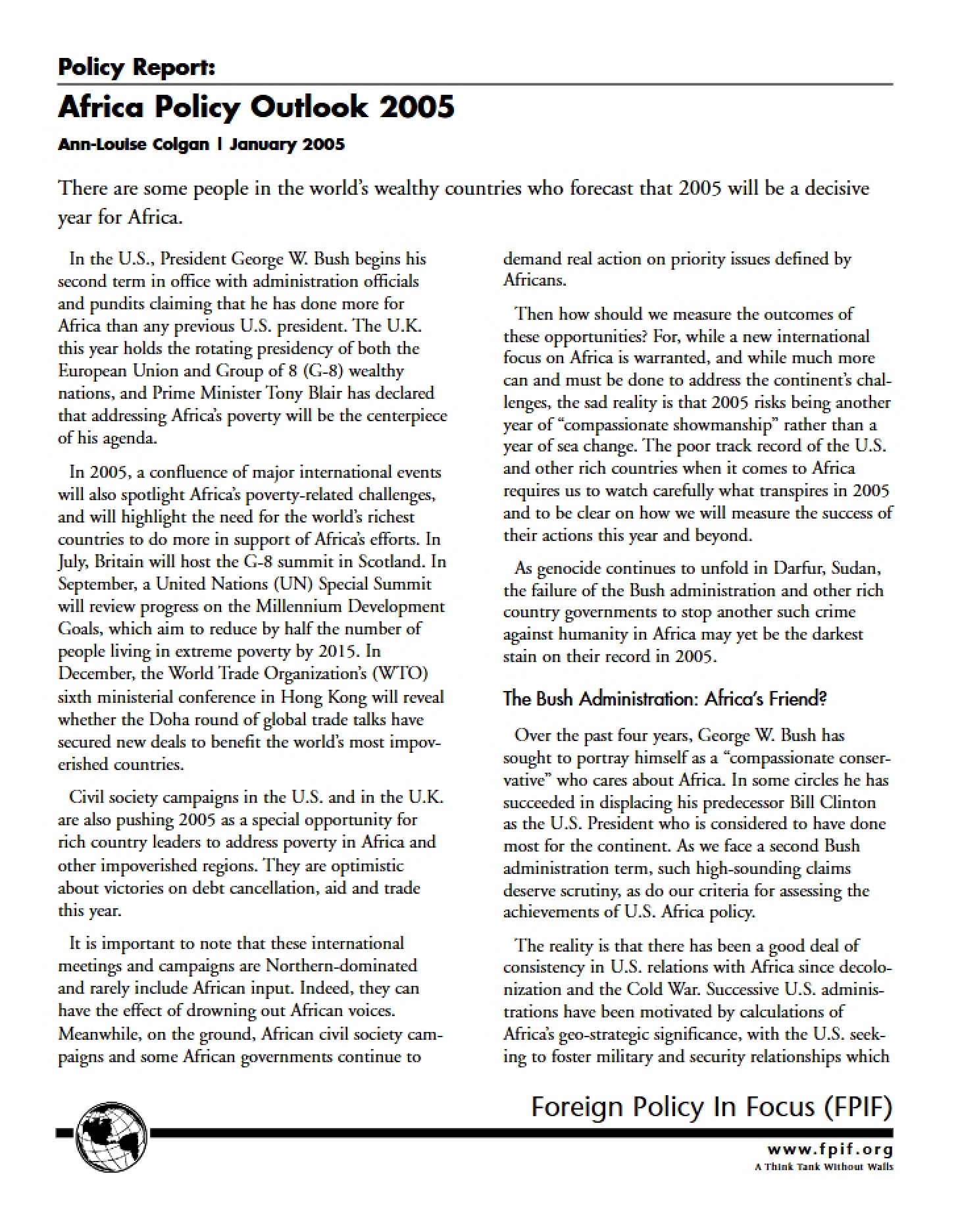 Outlook on African Policy