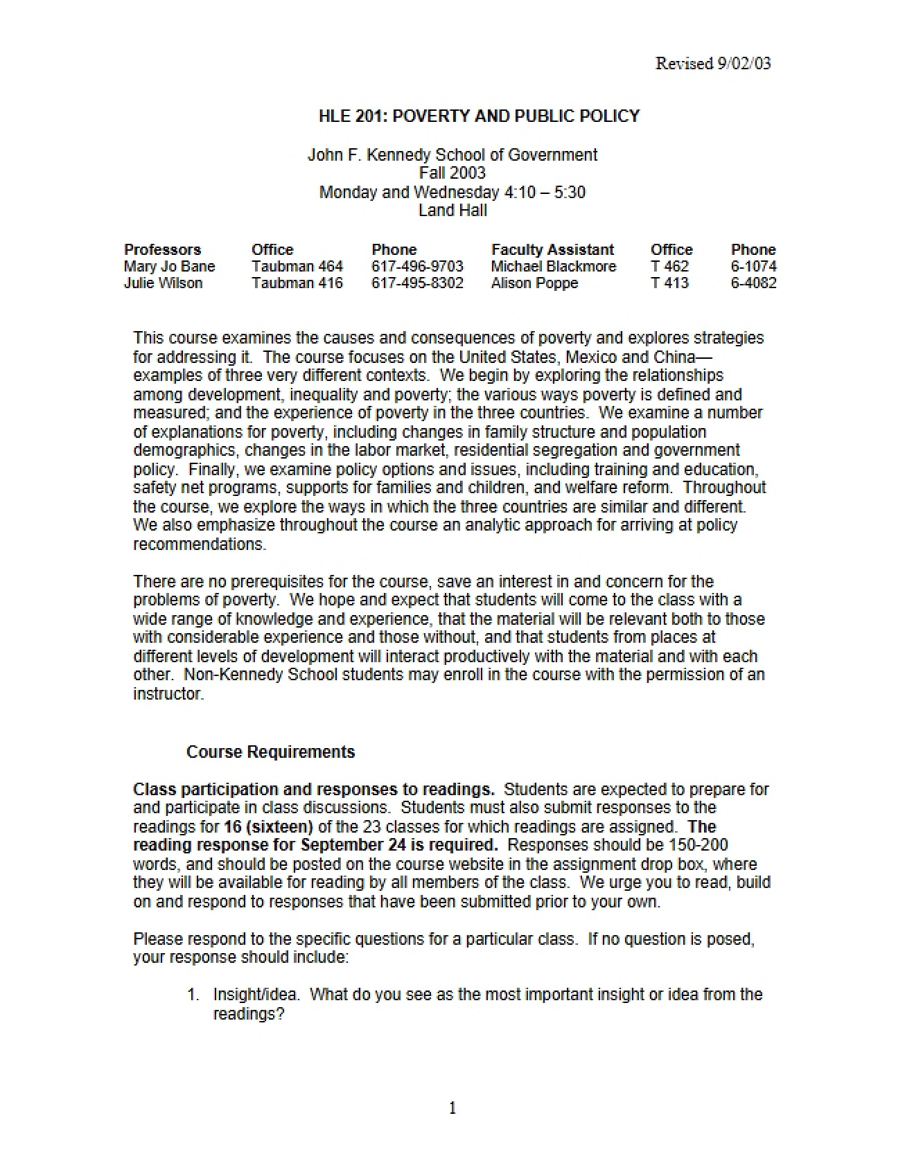 Poverty and Public Policy Syllabus