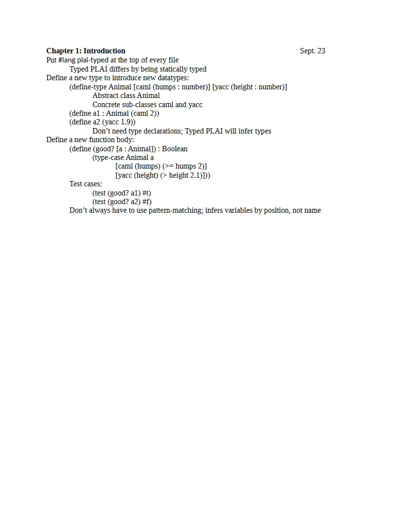 Notes on Programming Languages I