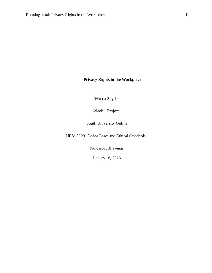HRM5020 Week 1 Project - Wanda Snyder