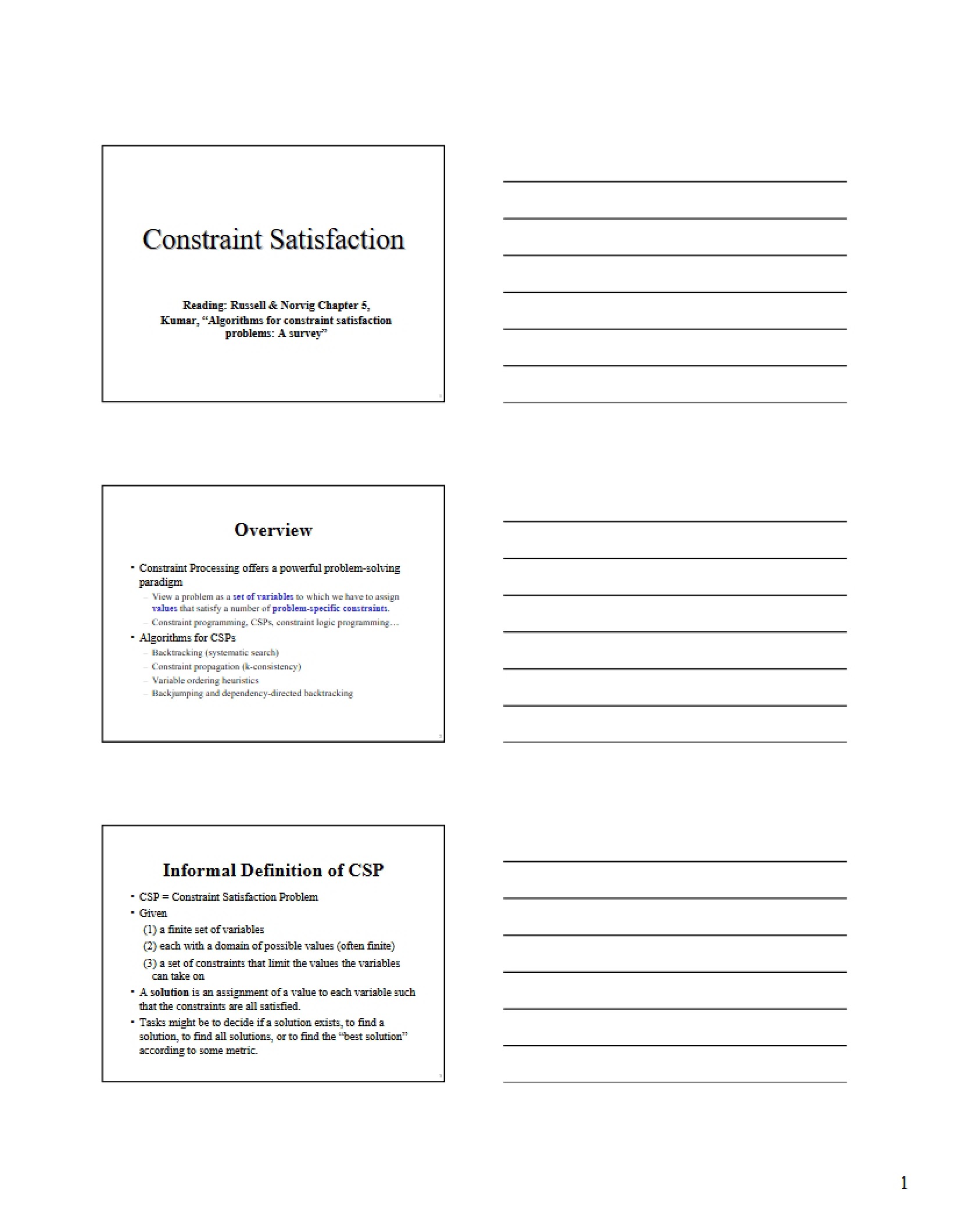 Constraint Satisfaction Problems