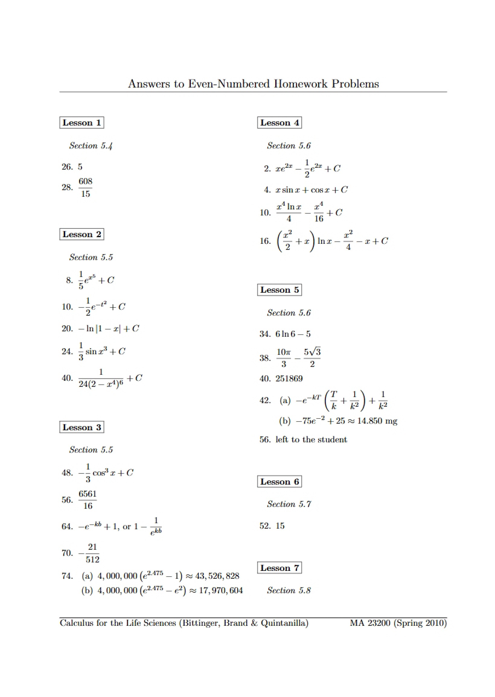 Solutions to Even-Numbered Problems