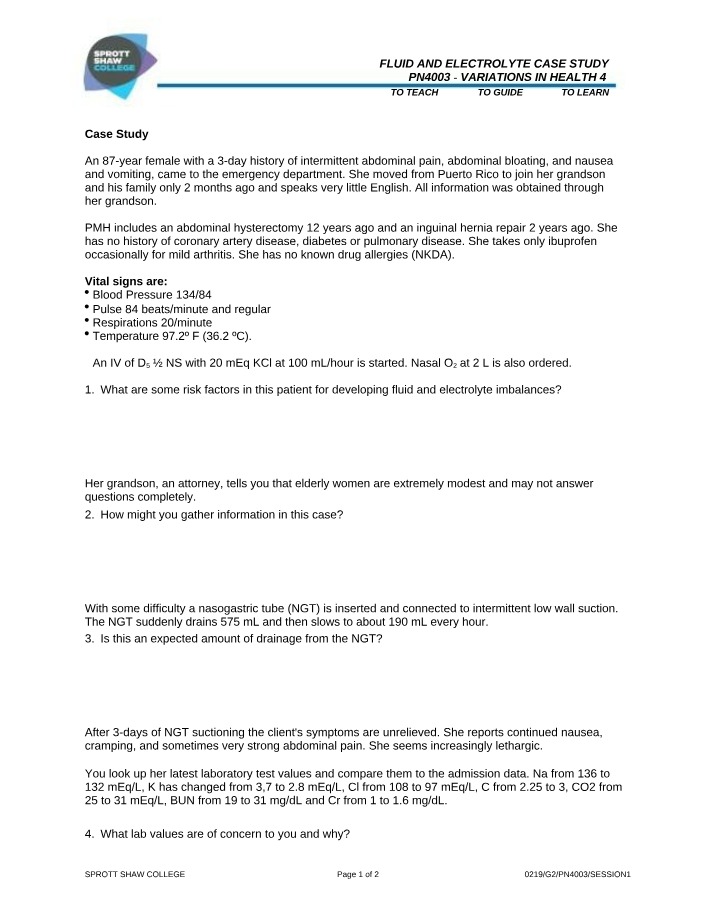 PN4003 - Fluid and Electrolyte Case Study